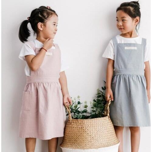 Women And Kids Bib Apron Cotton Linen Sleeveless Dress Home Cooking Florist Cute Apron Kitchen Accessories Garden Cafe Cocina