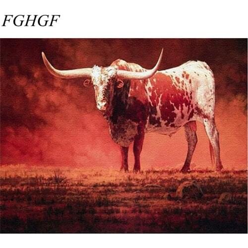 Modern Frameless Cow Picture Painting By Numbers DIY Canvas Bull Oil Painting Home Decoration For Living Room