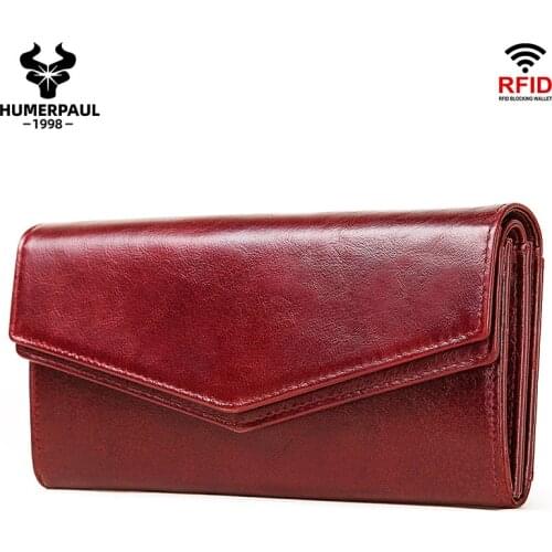 HUMERPAUL High Capacity Cow Leather Wallet Female Coin Purse Women Portomonee Clutch Luxury Money Bag Card Holders Handy Perse