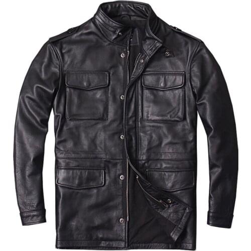 Vintage Mens Genuine Leather Jackets and Coats European 6XL Plus Streetwear Real Pocket Bomber Real Leather Jacket Men Clothing
