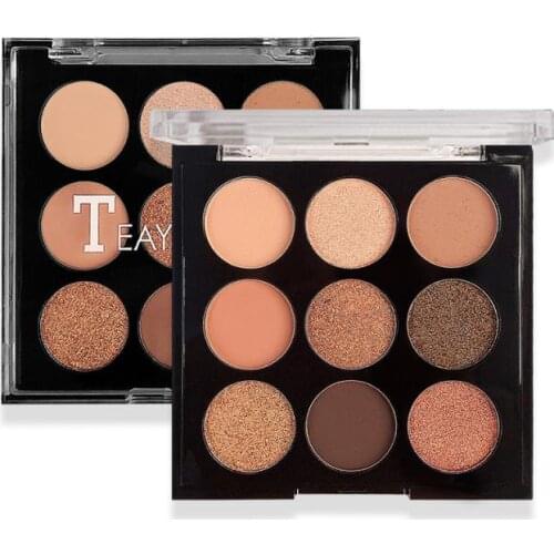 Matte Shimmer Eye Shadow Palette 9 Color Pearl Eye Shadow Powder Dark Brown Color Lasting Natural Eyeshadow Cosmetics TSLM1