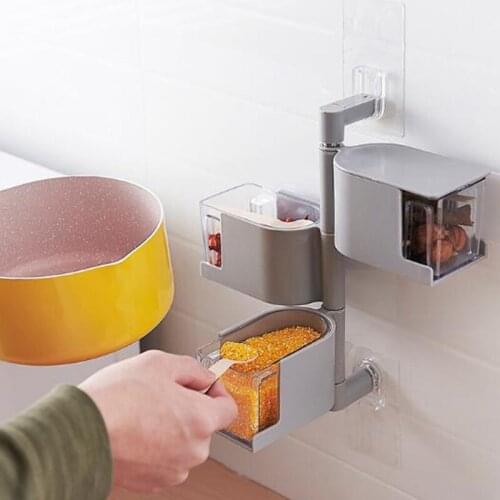 Multi-Tier 360 Degree Rotating Wall Mount Spice Storage Rack Flavor Seasoning Storage Box Jar Organizer Condiment Container Set