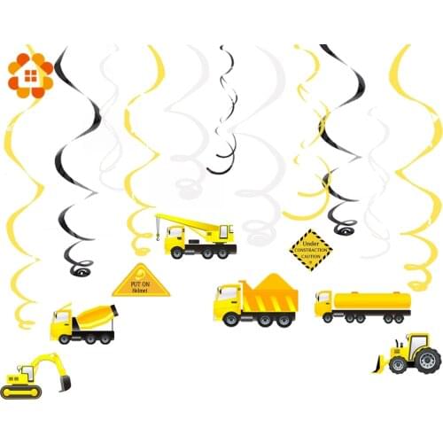 Set of Excavator Decorations DIY Spiral Ornaments Excavator Theme Party Supplies Swirl Decorations Kids Birthday Decorations