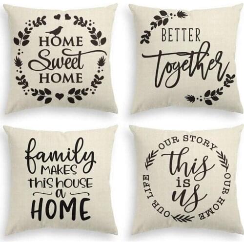 Family Saying Throw Pillow Cover, 18 x 18 Inch Farmhouse Home Holiday Daily Life Cushion Case for Sofa Couch Set of 4