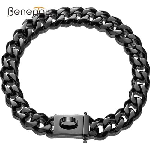Benepaw Strong Cuban Link Dog Choke Collar Comfortable Secure Buckle Chew Proof 19mm Pet Chain For Small Medium Large Dogs