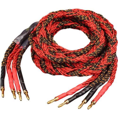 8TC OCC Speaker Audio Cable Wire with Carbon Fiber Banana Plug Spade Connector