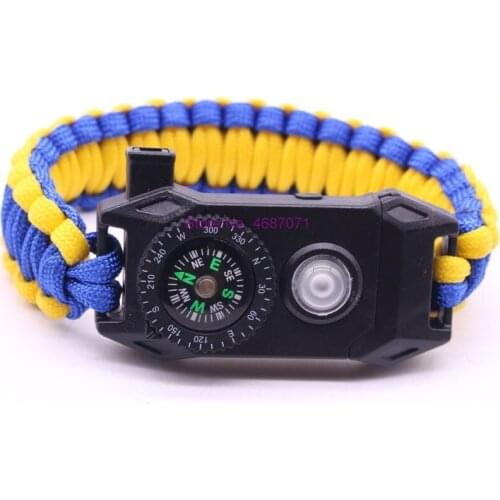 By DHL 100pcs Wholesale outdoor LED light survival 7 strand paracord weave bracelet with compass whistle camping tool