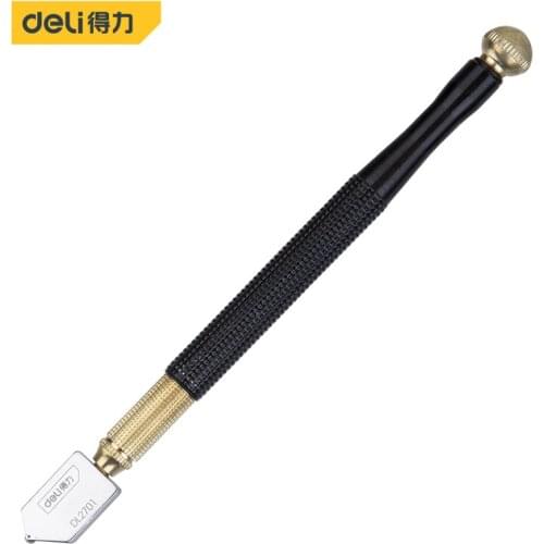 Deli Glass Cutter Diamond Tip Steel Blade Cutting Tool Oil Feed Glass Cutter Antislip Metal Handle 180mm For Glass Cutting