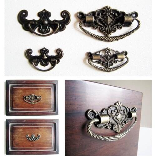 6pcs Antique Brass Bronze Jewelry Box Drawer Cabinet Cupboard Handle Pull Knob Flower Bat Shape