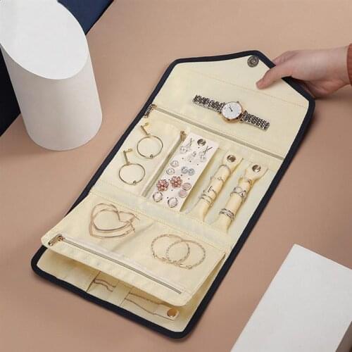 Foldable Jewelry Storage Box Earrings Ring Necklace Case Travel Jewel Storage Bag Display Organizer Roll Container Box