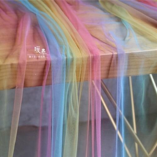Rainbow Gradient Mesh Tulle Fabric Dark and Light DIY Scarf Veil Background Decor Skirt Gown Wedding Dress Lace Designer Fabric