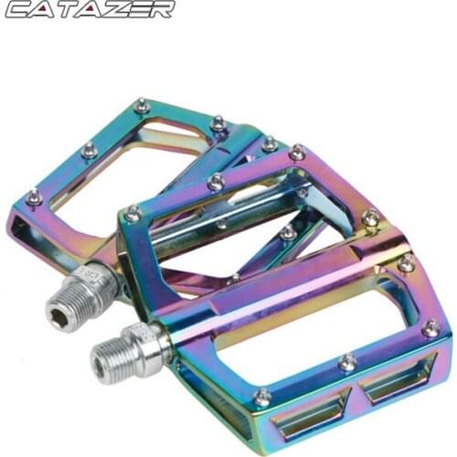 Bicycle Pedal Aluminum Alloy Foot Pedal 2-Bearing Bike Pedal Rainbow Colorful Electroplating Pedals