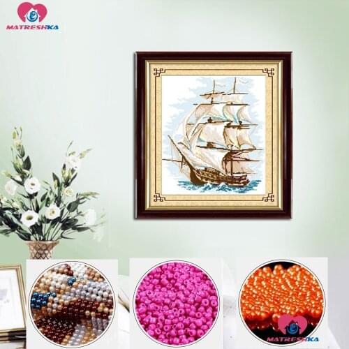 Diy beaded cross stitch beads embroidery Sailing diy beadwork home decor crafts needlework pearl embroidery point de croix perle