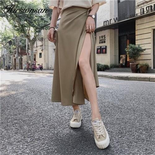 Hirsionsan Loose Vintage One Piece Skirts Women New Summer Lace Up Chiffon Skirts High Waist Soft Solid Color Female Skirt