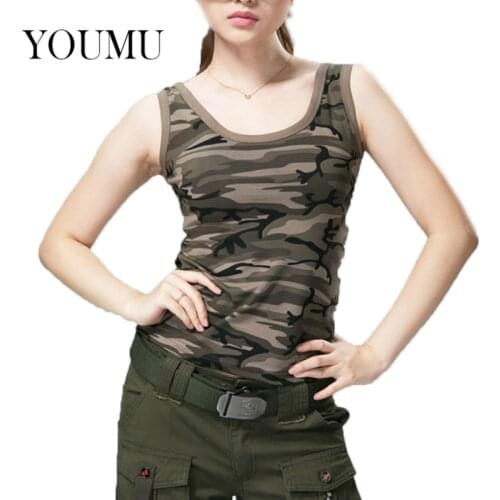 Lady Women Camouflage Vest Tank Top Tee T-shirt Regular O-Neck Slim Fit Cotton Sleeveless Military Sexy 045-937