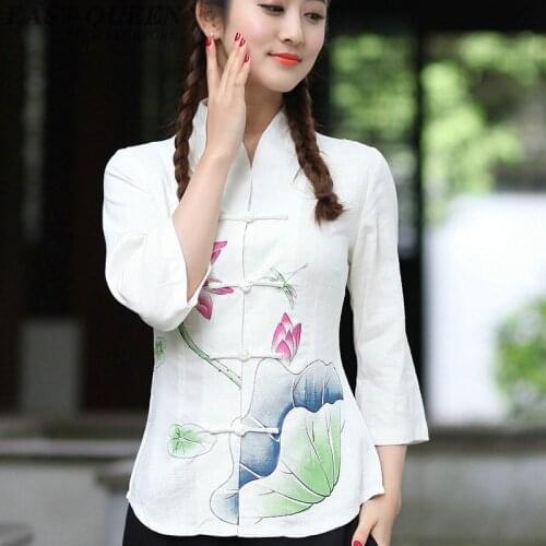 Traditional chinese blouse shirt tops for women mandarin collar oriental linen shirt blouse female elegant cheongsam top FF980