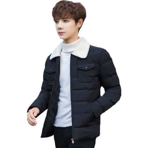 Winter New Style Korean-style Slim Fit Fashion Fur Collar Cotton-padded Clothes Mens Stylish Multi-Pocket Cotton-padded