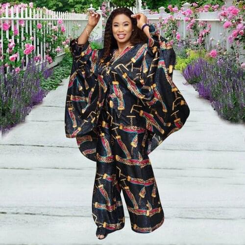 Africa Fashion Two Pieces Suit For Women Ankara Printing Design Africaine Femme Turn-down Collar Tops Matching Pant Sets Vintage