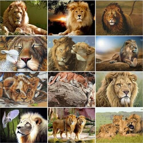 LZAIQIZG Diamond Painting Fierce Lion Cross Stitch 5D DIY Needlework Full Square Drill Diamond Embroidery Animal Home Decor