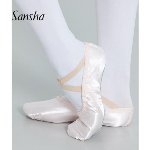 Sansha Adult Satin Soft Ballet Practice Shoes Lace-up High Quality Suede Sole Ballet Dance Shoes Criss-cross Elastics NO.88S