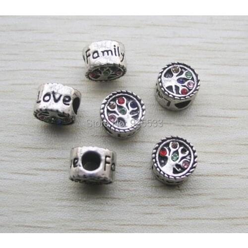 Free Shipping 50pcs 12x12x8.5mm antique silver plated Christmas tree rhinestone big hole beads for European bracelet DIY