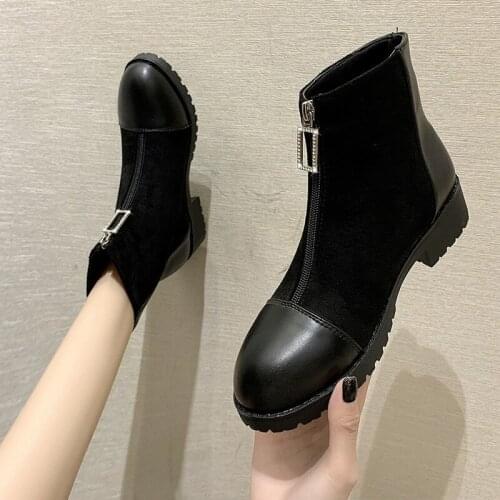 Ankle Boots Black 2021 Fashion Winter Warm Fur Motorcycle Non-slip Waterproof Womens Platform Boots Shoes