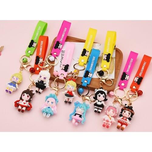 Fashion Resin Anime Girl Key Chains Cartoon Cute Doll Pendant Key Ring for Women Girl Bag Car Key Pendant Keyfob Accessories