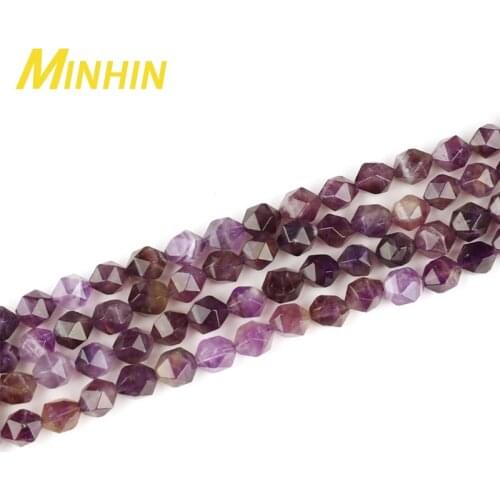 MINHIN Irregular Purple Facted Stone Loose Spacer Beads 8mm Pick Size for Jewelry DIY Making Necklaces Bracelet