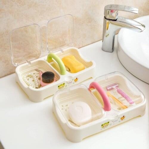 Soap Holder Dish with Cover Drain Soap Tray Plate Soaps Storage Box Case with Handle Sponge Holder Kitchen Bathroom Organizer