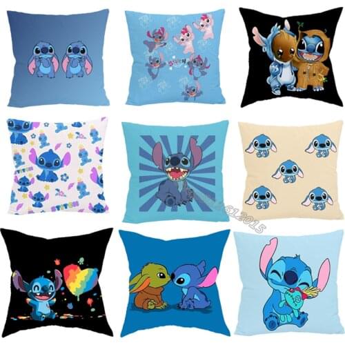Disney Stitch Throw Cushion Cover 45x45cm Decoration Anime Cartoon Pillowcase for Car Cafe Sofa Pillowcover Home Decor Gift