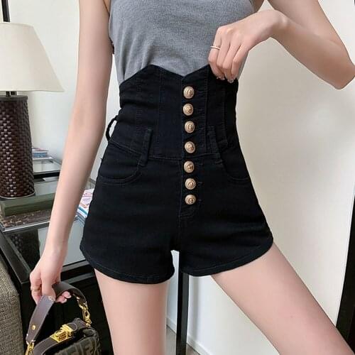 2021 Summer Sexy New Super High Waist Buttons Up Denim Shorts Womens Slim Casual Fashionable Black Slim jeans