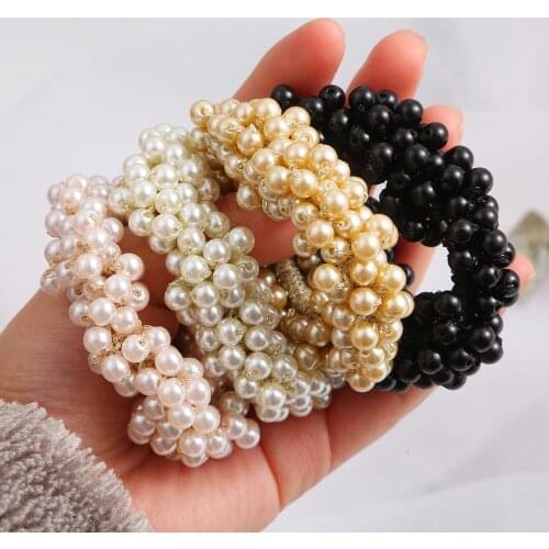 Korean Elegant Scrunchies Fashion Imitation Pearl Beads Hair Rope Gum Ponytail Holder Rubber Bands Hair Accessories For Woman