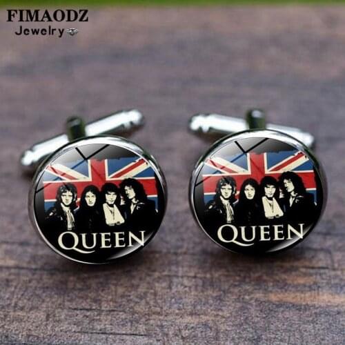 FIMAODZ Queen Band Cufflinks Glass Art Photo Cuff Links Cloth Accessories Men Fans Gift Jewelry