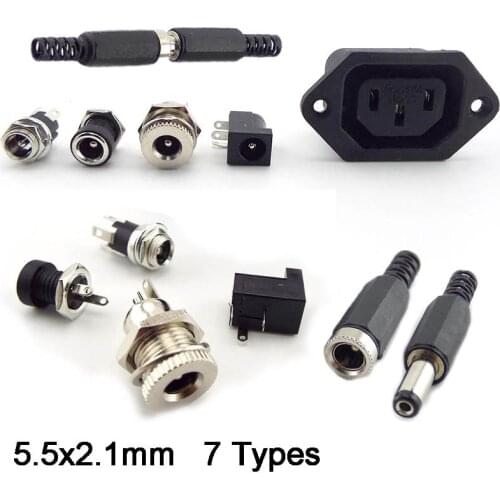 5.5 x 2.1mm DC Female Power Supply Jack Charging Port Socket 5.5 * 2.1 mm Electric Pcb Panel Mount Connector Threaded Metal Plug