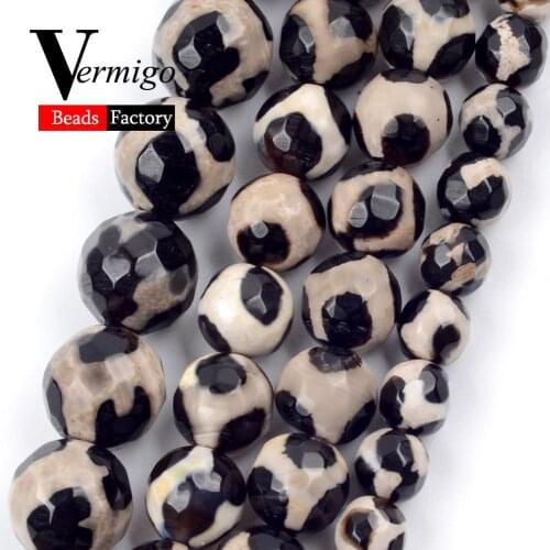 6/8/10mm Faceted Natural Vintage Black Eye Tibetan Dzi Agates Round Beads for Jewelry Making Bracelet Necklace Jewellery 15"