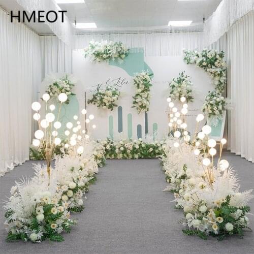 Customized White Series Wedding Floral Row Arrangement Corner Flower Outside Party Stage Layout Decoration Road Lead Flower Wall