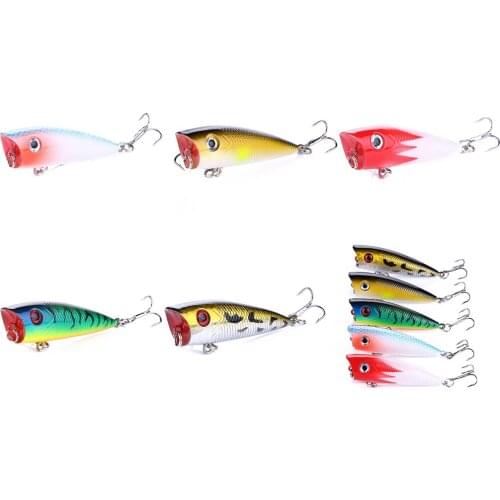 Elenxs 1pcs/5pcs Outdoor Fishing Simulation Bait Wobblers Popper Fish Lure Lifelike Hard Crankbaits