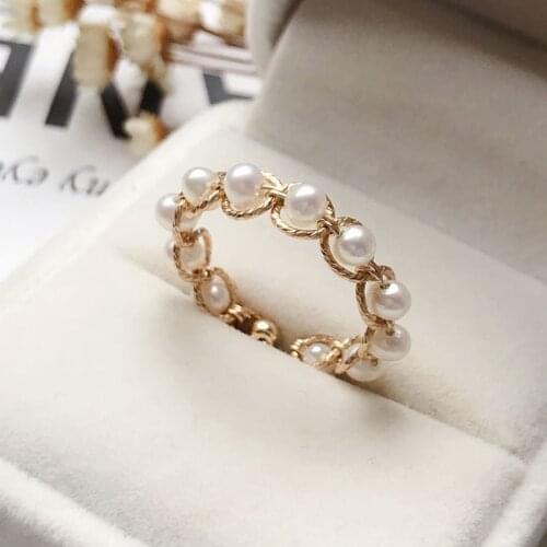 Natural Freshwater Pearl Rings Gold Filled Jewelry 3MM Pearl Knuckle Mujer Boho Bague Femme Minimalism Anelli Women Ring