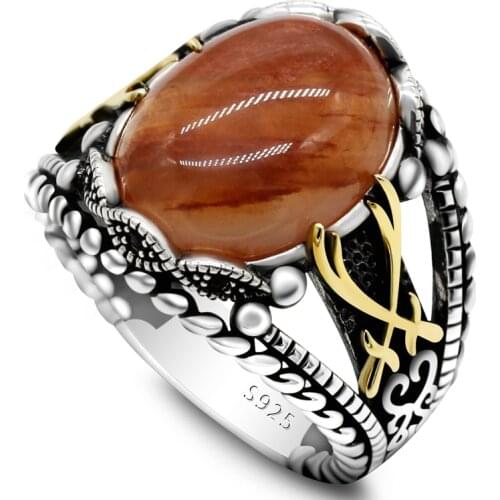 New Classic Turkish 925 Sterling Silver Mens Ring Natural Quartz Stone Double Sword Vine Mens Punk Ring High Jewelry Gift