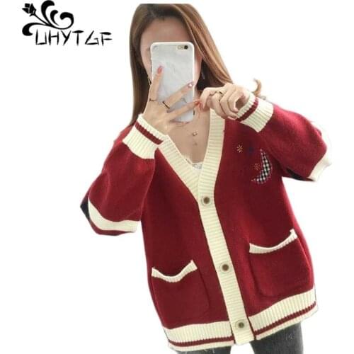 UHYTGF Short Sweater Jacket 2021Single-Breasted Knitted Spring Autumn Cardigan For Women Casual Female Thin Coat Pull Femme 1551