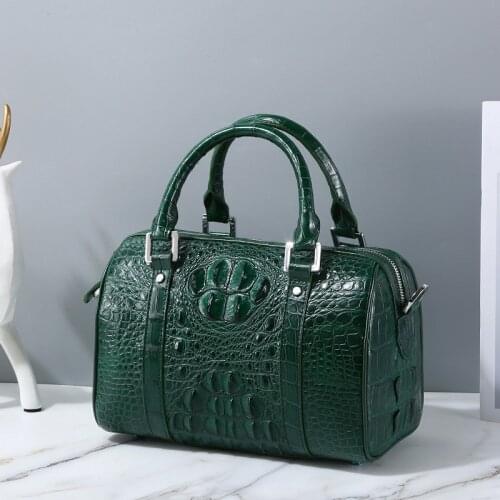 Fashion Lady Purse Genuine Crocodile Leather Womens Small Boston Bag Exotic Real Alligator Skin Zipper Closure Female Handbag
