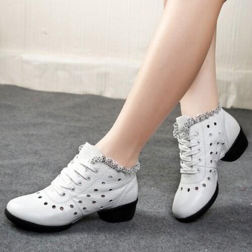 Summer air permeable dance shoes hollow ladies dance shoes sports fitness shoes leather dance shoes