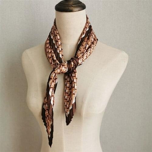 HOT SELLING Miyake pleated Country style imitate Silk diamond Brown print scarf IN STOCK