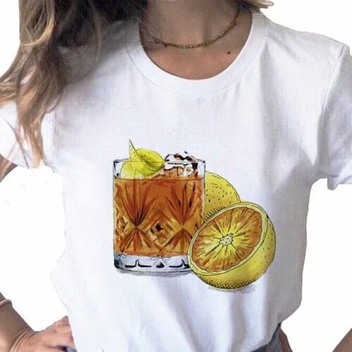 Cartoon Orange Sweet Cute Fruit print ladies T-shirt casual basics O-collar white shirt short sleeve ladies T-shirt,Drop Ship