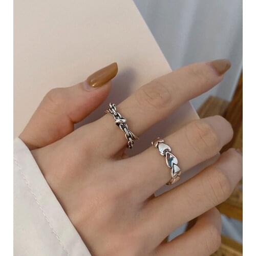 Vintage Cable Chain Love Heart Adjustable Ring Fashion Personality Jewelry For Women Feature Namour Charm Gift All Seasons