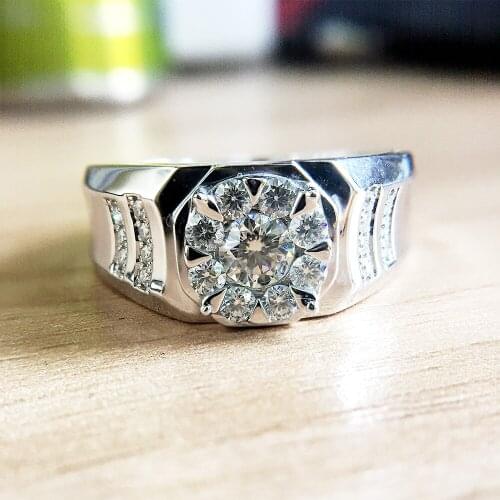 0.4carat 4.5mm Round Brilliant Cut Moissanite Mens Wedding Ring 9K White Gold EF Color VVS1 Classic Prong Setting Luxury Ring