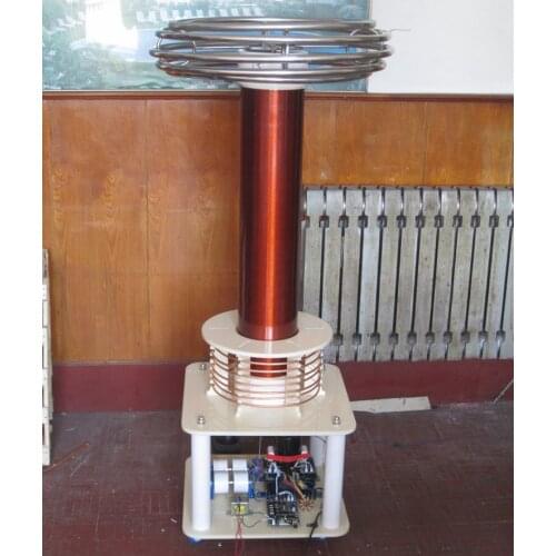 Music Tesla Coil Technology Museum Exhibits show high pressure arc props with 1 meter arc