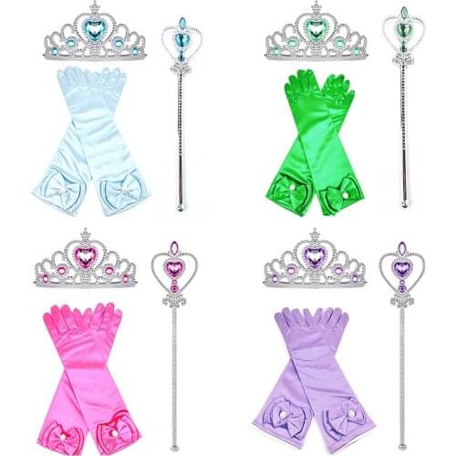 Children Accessories Set Queen Elsa Aurora Rapunzel Fancy Costume Party Supplies Blue Green Pink Purple Wand Crown Gloves Outfit