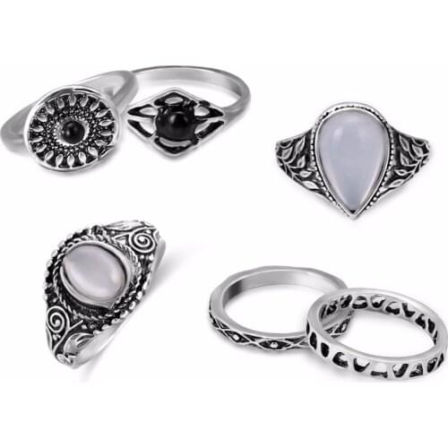 Lureme 6PCS Vintage Retro Boho Punk Joint Knuckle Ring Sets Finger Rings Nail Midi Ring Set (rg001964)