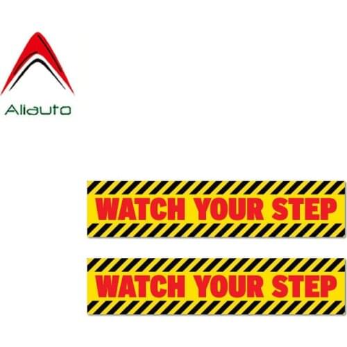 Aliauto 2 X Warning Car Sticker Watch Your Step Car Sticker Decal Accessories PVC for Jdm Vw Polo Nissan Golf Kia Ceed,12cm*3cm